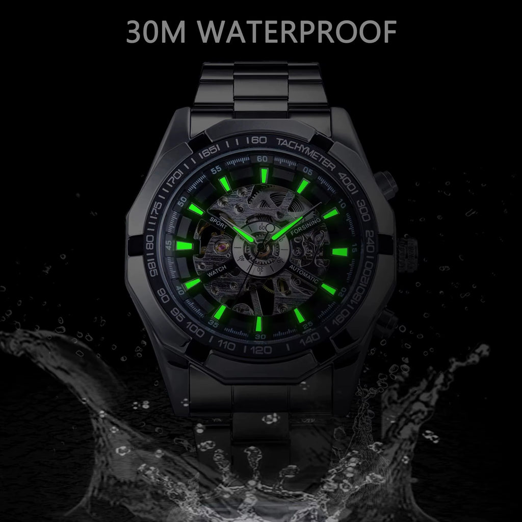 2025 Stainless Steel Waterproof Mens Skeleton Watches Top Brand Luxury Transparent Mechanical Sport Male Wrist Watches