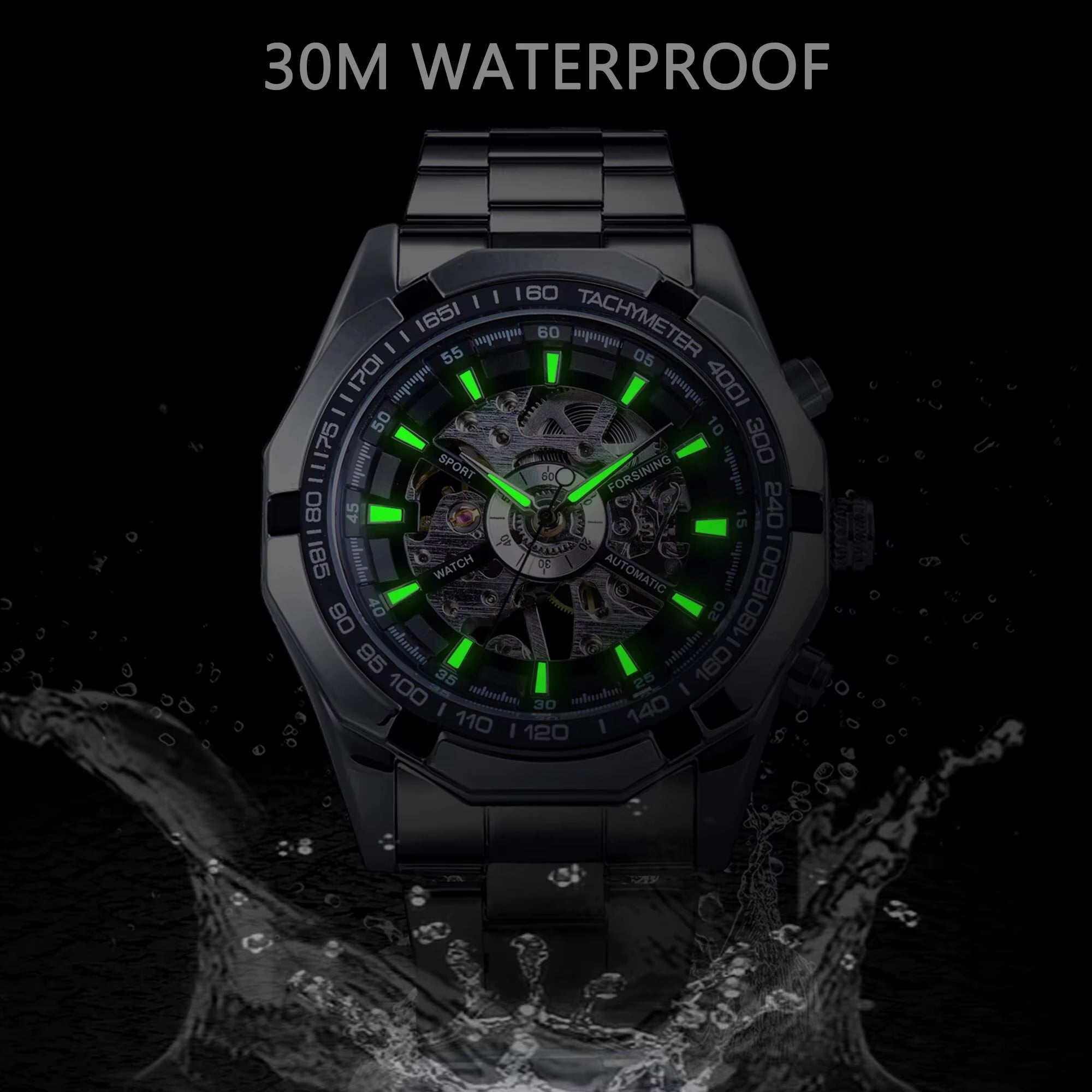 2025 Stainless Steel Waterproof Mens Skeleton Watches Top Brand Luxury Transparent Mechanical Sport Male Wrist Watches