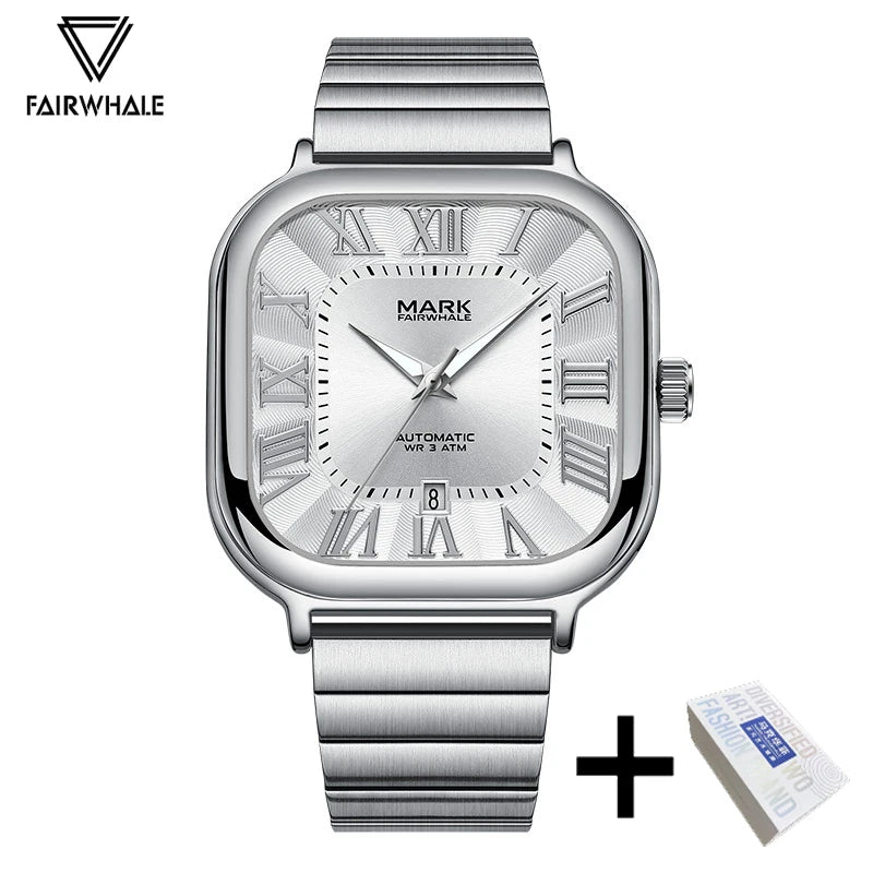 Original Brand Square Automatic Watch for Men High Quality Stainless Steel Mechanical Wristwatch Business Luminous Dive Relojes