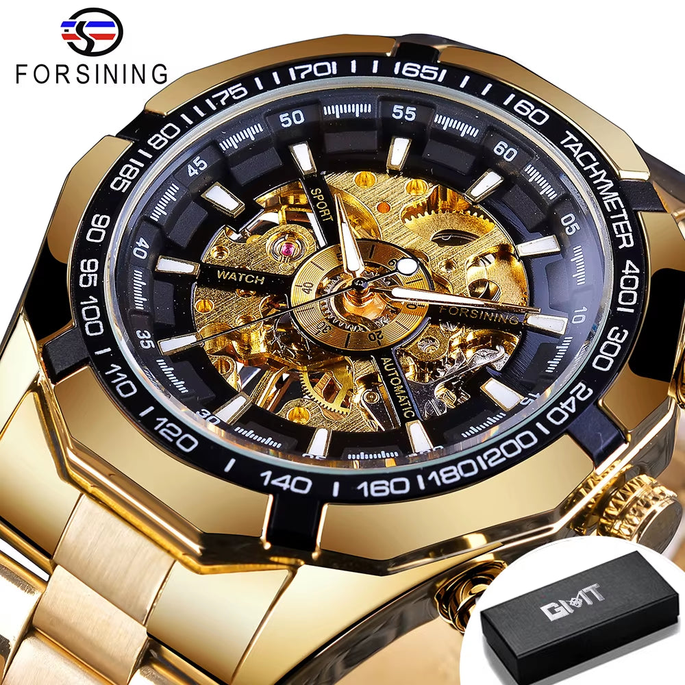 2025 Stainless Steel Waterproof Mens Skeleton Watches Top Brand Luxury Transparent Mechanical Sport Male Wrist Watches