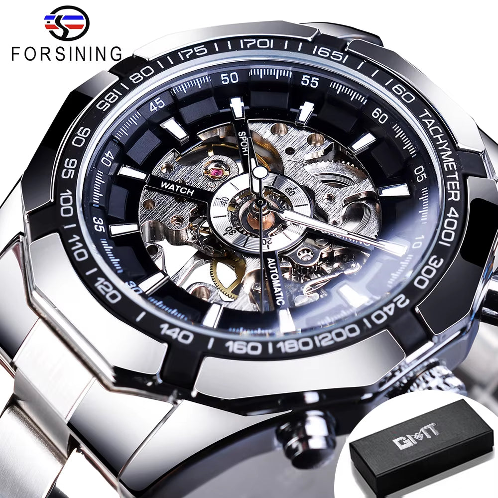 2025 Stainless Steel Waterproof Mens Skeleton Watches Top Brand Luxury Transparent Mechanical Sport Male Wrist Watches