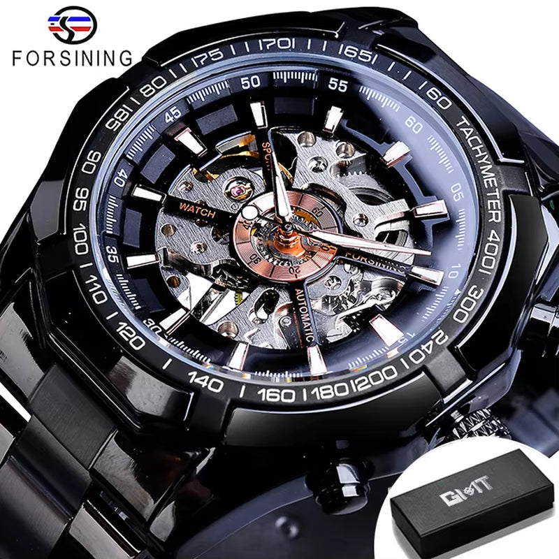 2025 Stainless Steel Waterproof Mens Skeleton Watches Top Brand Luxury Transparent Mechanical Sport Male Wrist Watches
