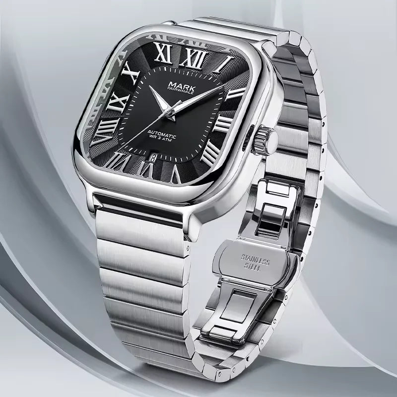 Original Brand Square Automatic Watch for Men High Quality Stainless Steel Mechanical Wristwatch Business Luminous Dive Relojes