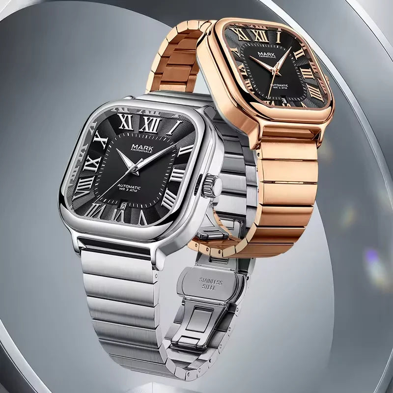 Original Brand Square Automatic Watch for Men High Quality Stainless Steel Mechanical Wristwatch Business Luminous Dive Relojes