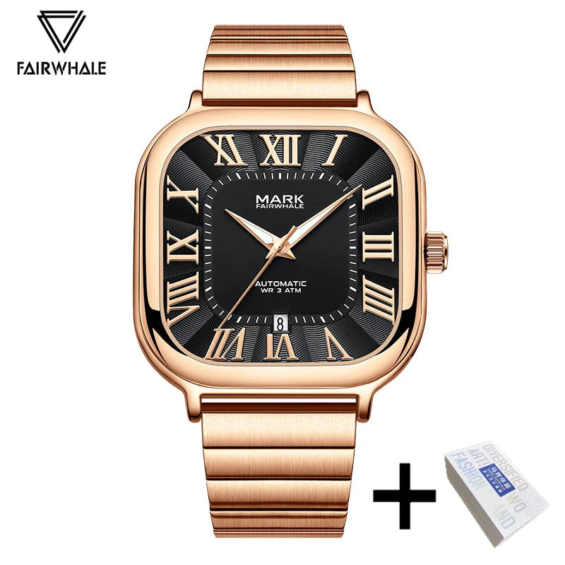 Original Brand Square Automatic Watch for Men High Quality Stainless Steel Mechanical Wristwatch Business Luminous Dive Relojes