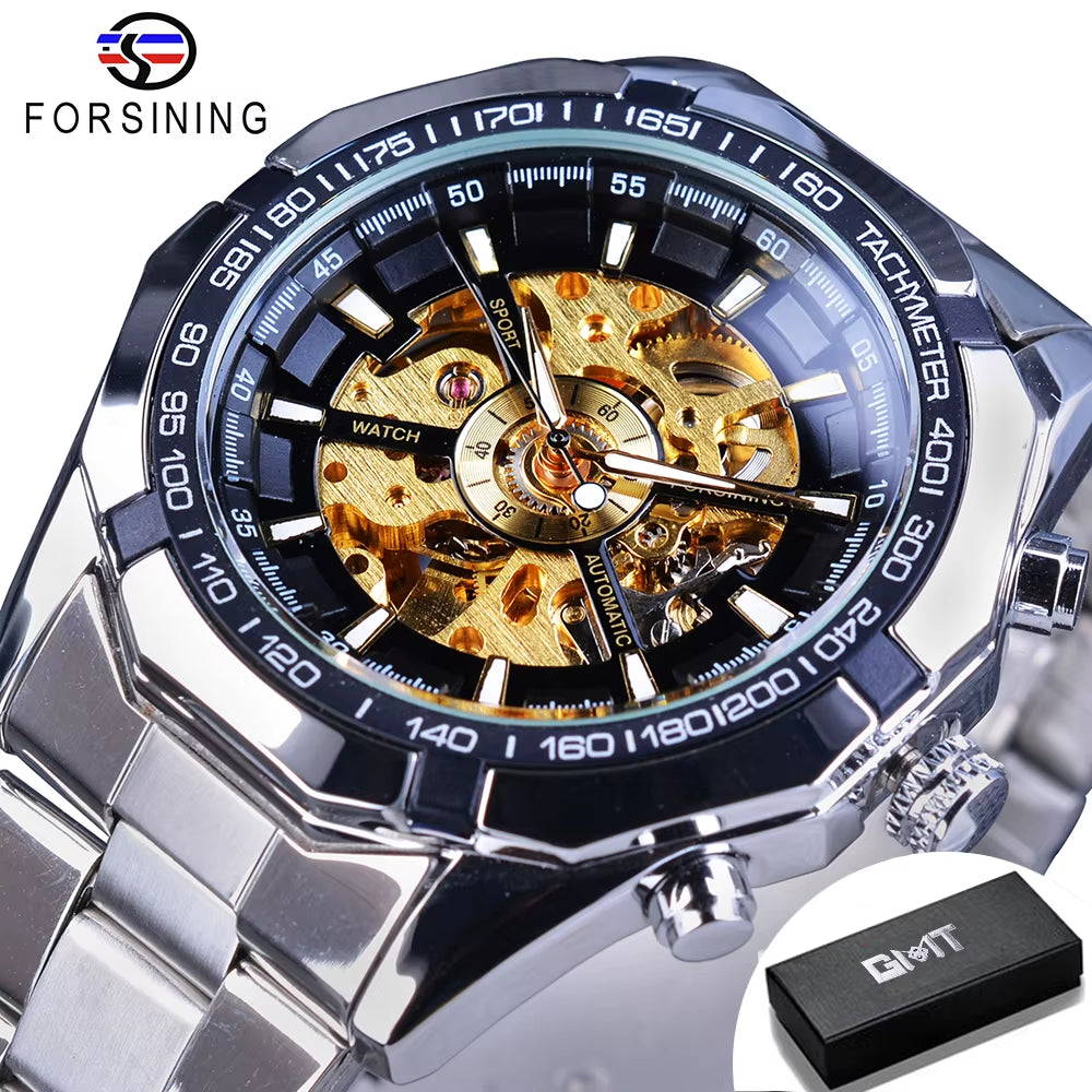 2025 Stainless Steel Waterproof Mens Skeleton Watches Top Brand Luxury Transparent Mechanical Sport Male Wrist Watches