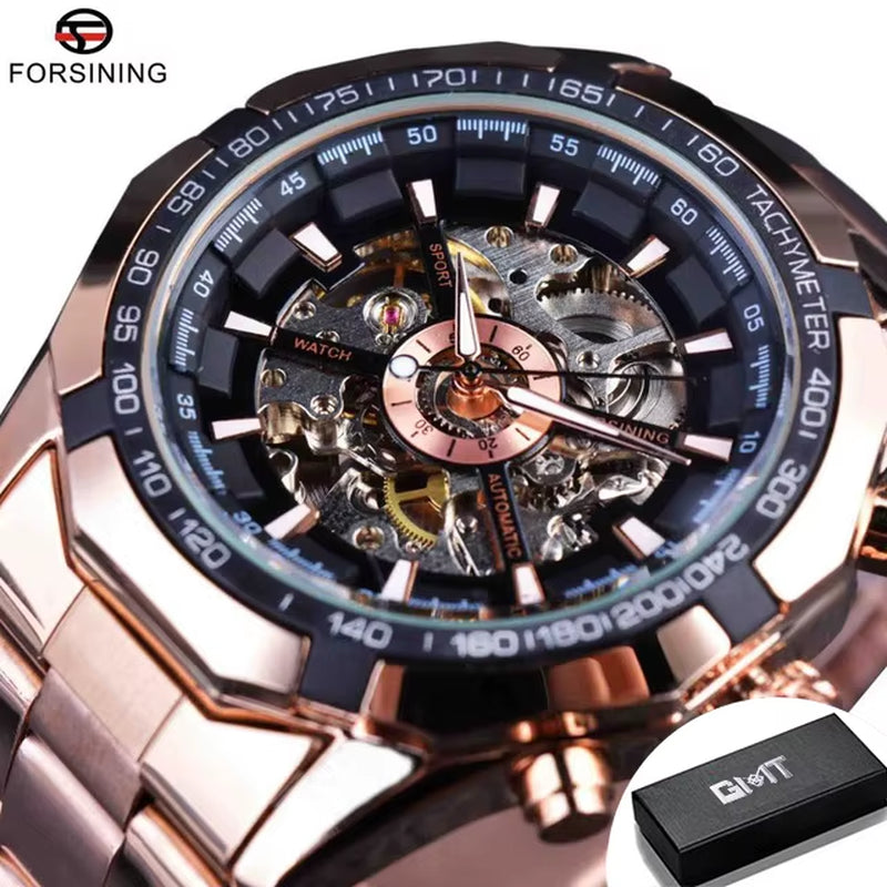 2025 Stainless Steel Waterproof Mens Skeleton Watches Top Brand Luxury Transparent Mechanical Sport Male Wrist Watches