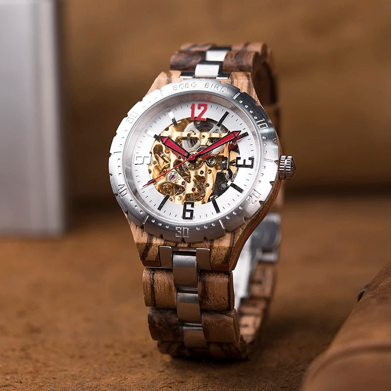 Men'S Automatic Mechanical Watch Wood Man Clock Top Brand High Quality Movement in Gift Box Relojes Para Hombre