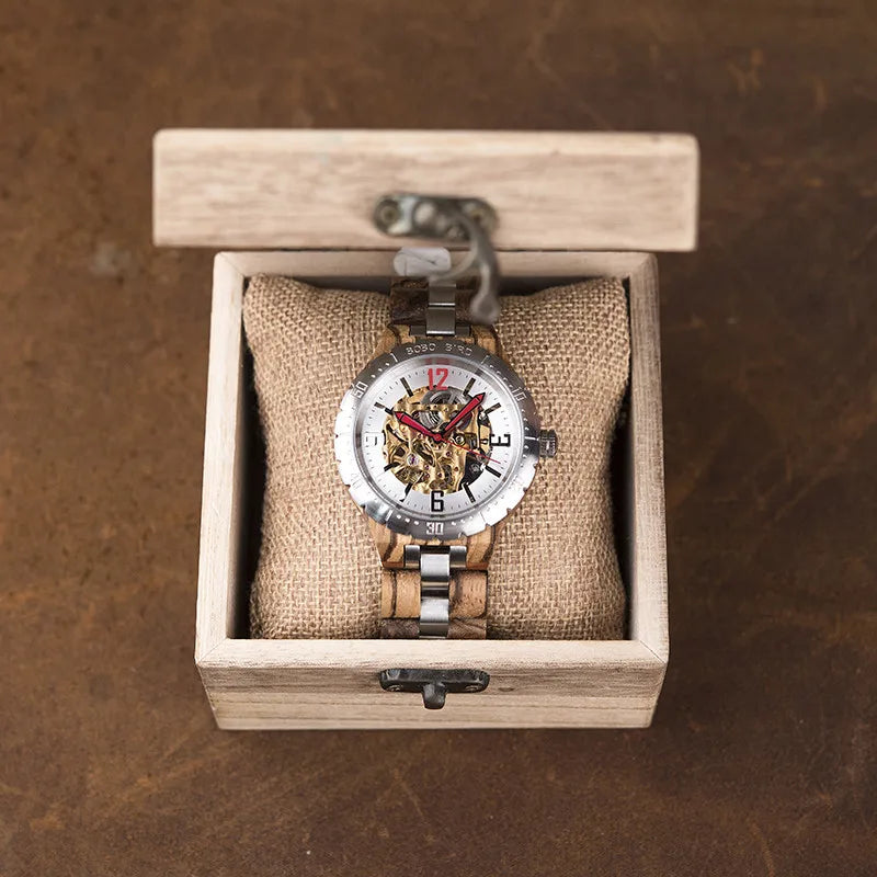 Men'S Automatic Mechanical Watch Wood Man Clock Top Brand High Quality Movement in Gift Box Relojes Para Hombre