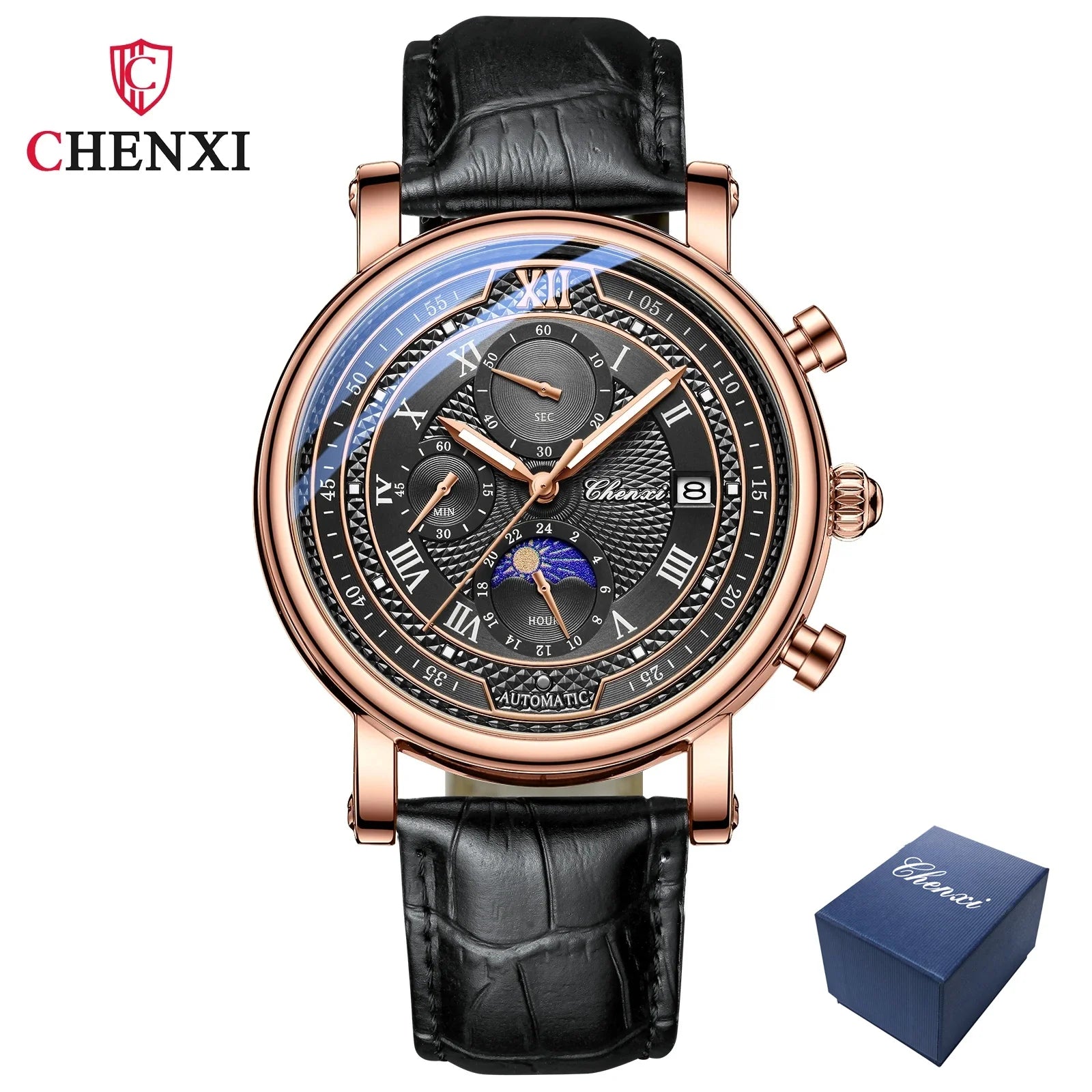976 Leather Chronograph Date Men'S Phase of the Moon Timing Business Luminous Quartz Watch Relojes Para Hombres