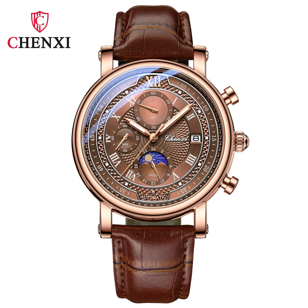 976 Leather Chronograph Date Men'S Phase of the Moon Timing Business Luminous Quartz Watch Relojes Para Hombres