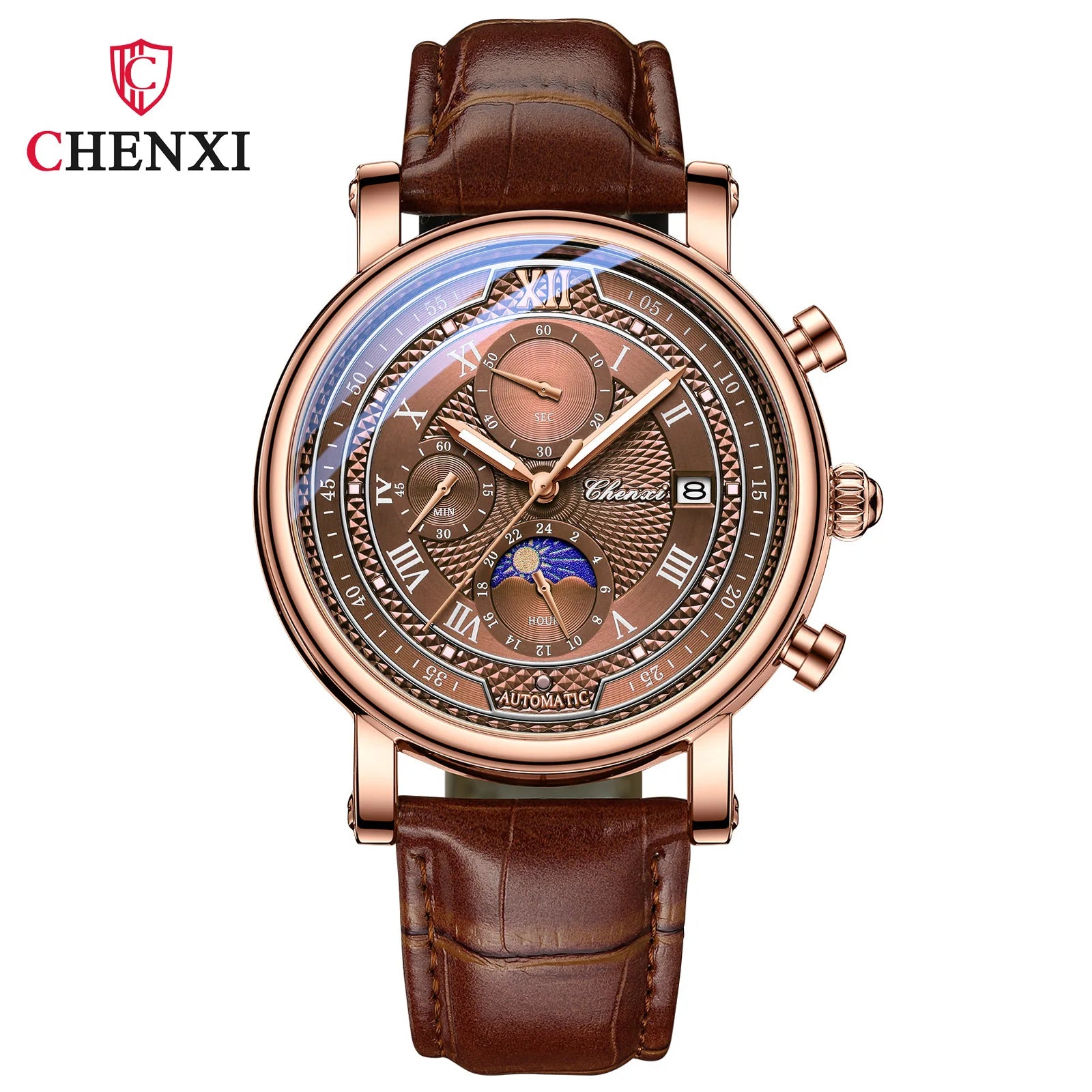 976 Leather Chronograph Date Men'S Phase of the Moon Timing Business Luminous Quartz Watch Relojes Para Hombres