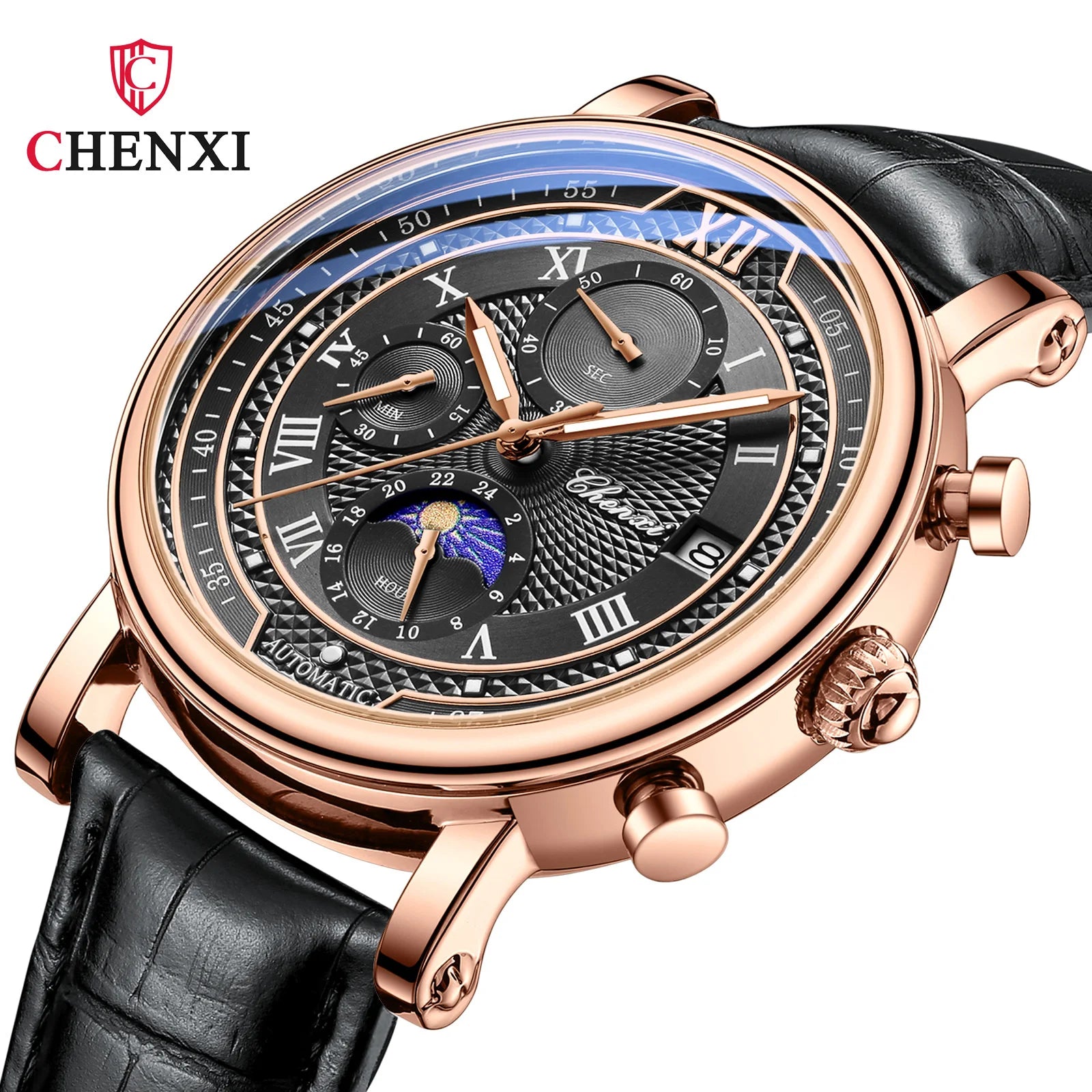 976 Leather Chronograph Date Men'S Phase of the Moon Timing Business Luminous Quartz Watch Relojes Para Hombres
