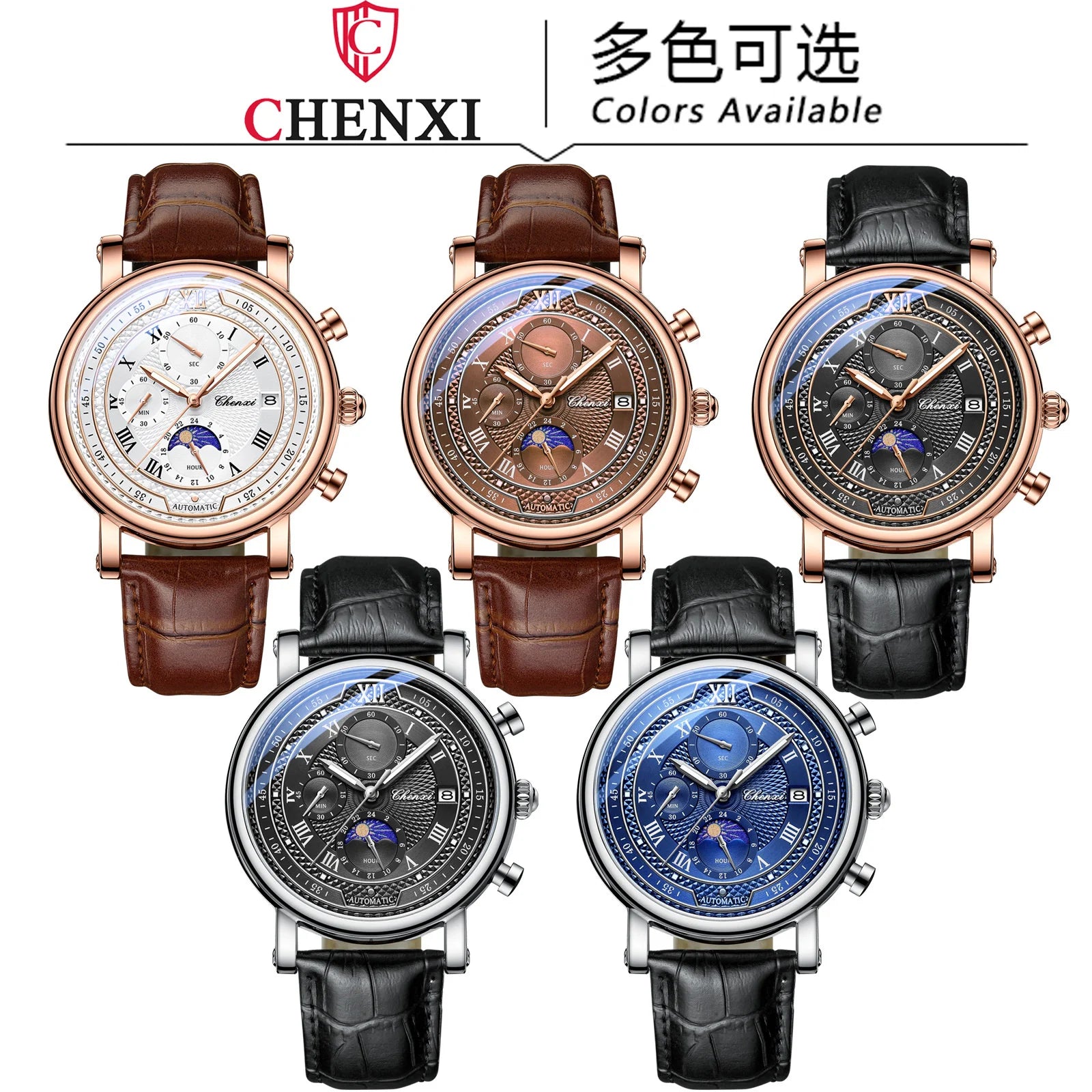 976 Leather Chronograph Date Men'S Phase of the Moon Timing Business Luminous Quartz Watch Relojes Para Hombres