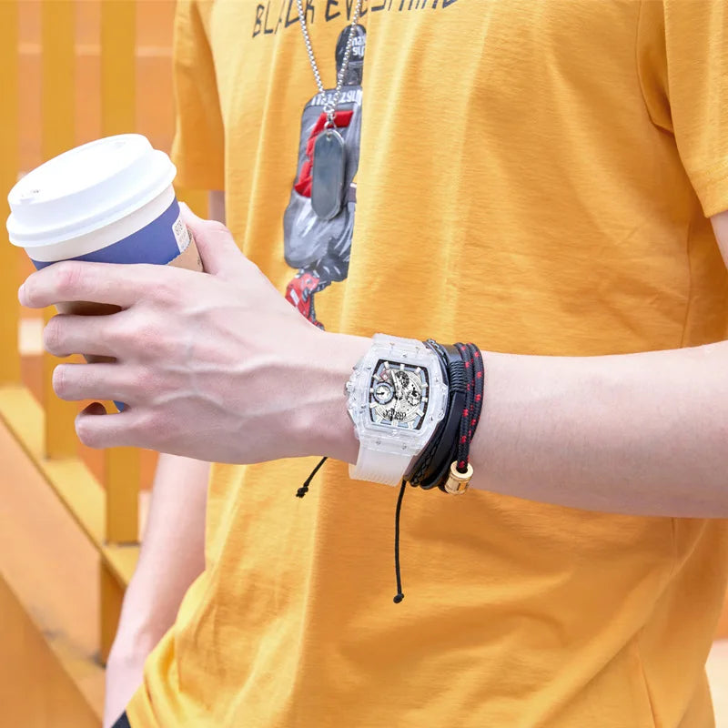 Fashion Watch Men and Women Brand  Luxury Transparent Plastic Waterproof Quartz Silicone Men Watches Relojes Para Hombre