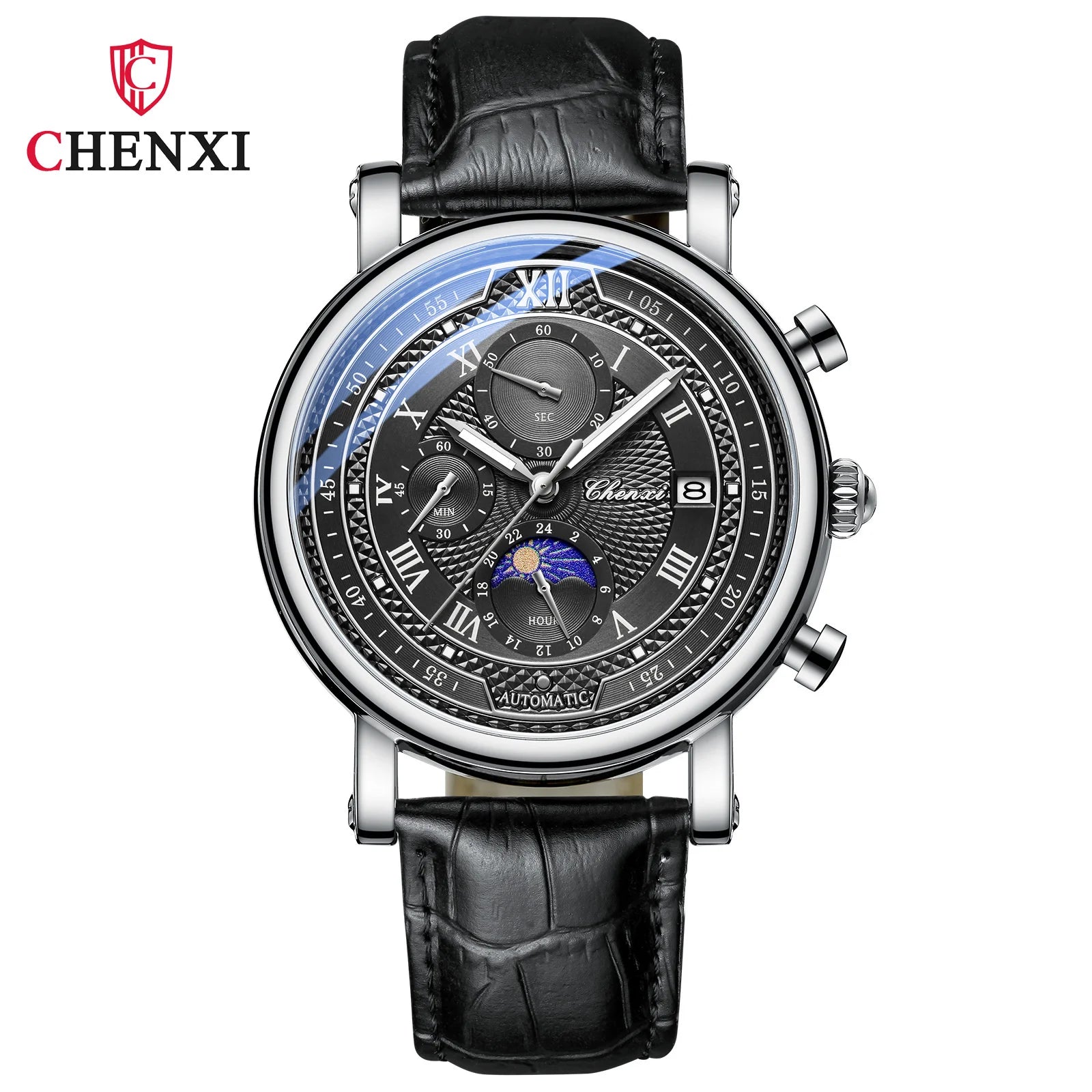 976 Leather Chronograph Date Men'S Phase of the Moon Timing Business Luminous Quartz Watch Relojes Para Hombres