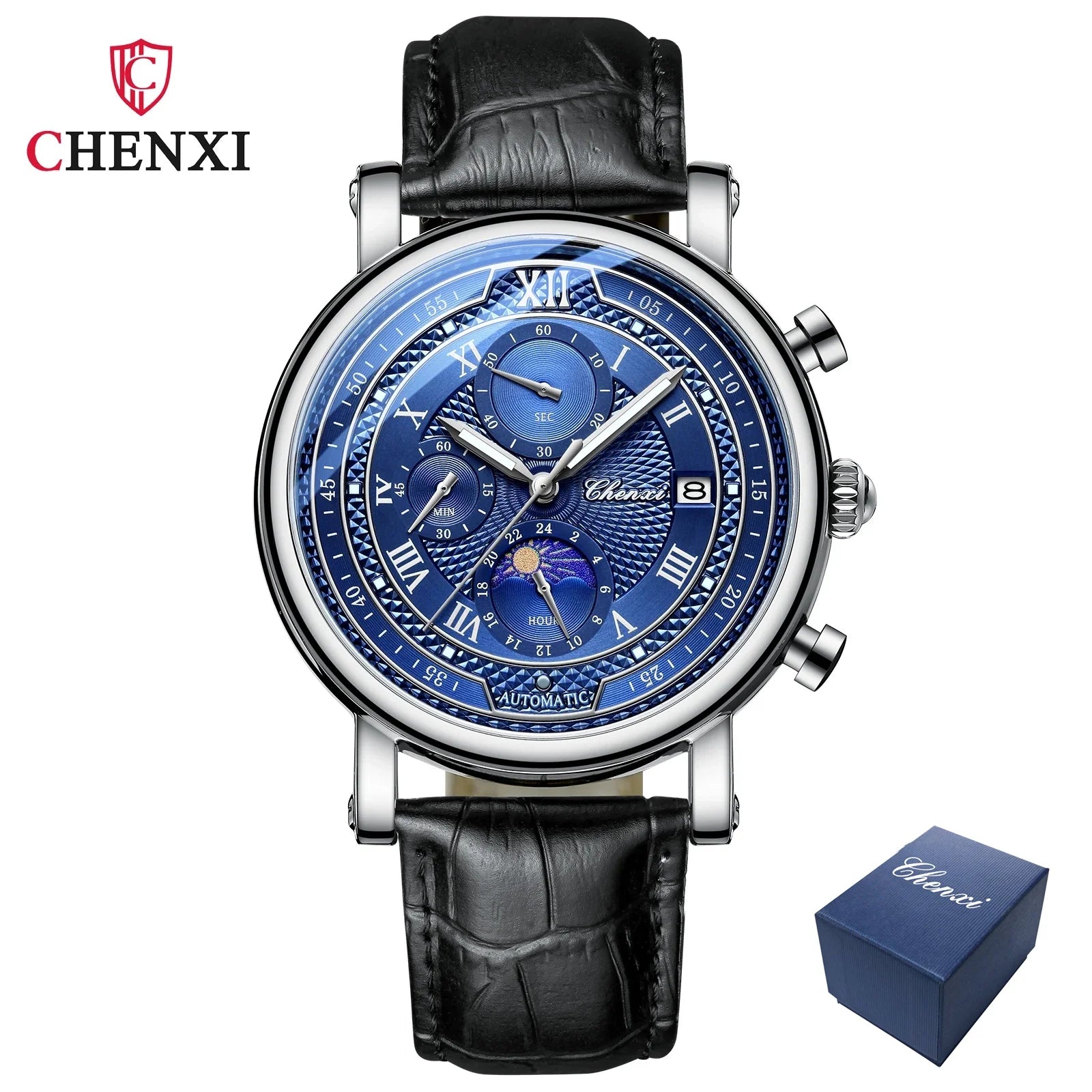 976 Leather Chronograph Date Men'S Phase of the Moon Timing Business Luminous Quartz Watch Relojes Para Hombres