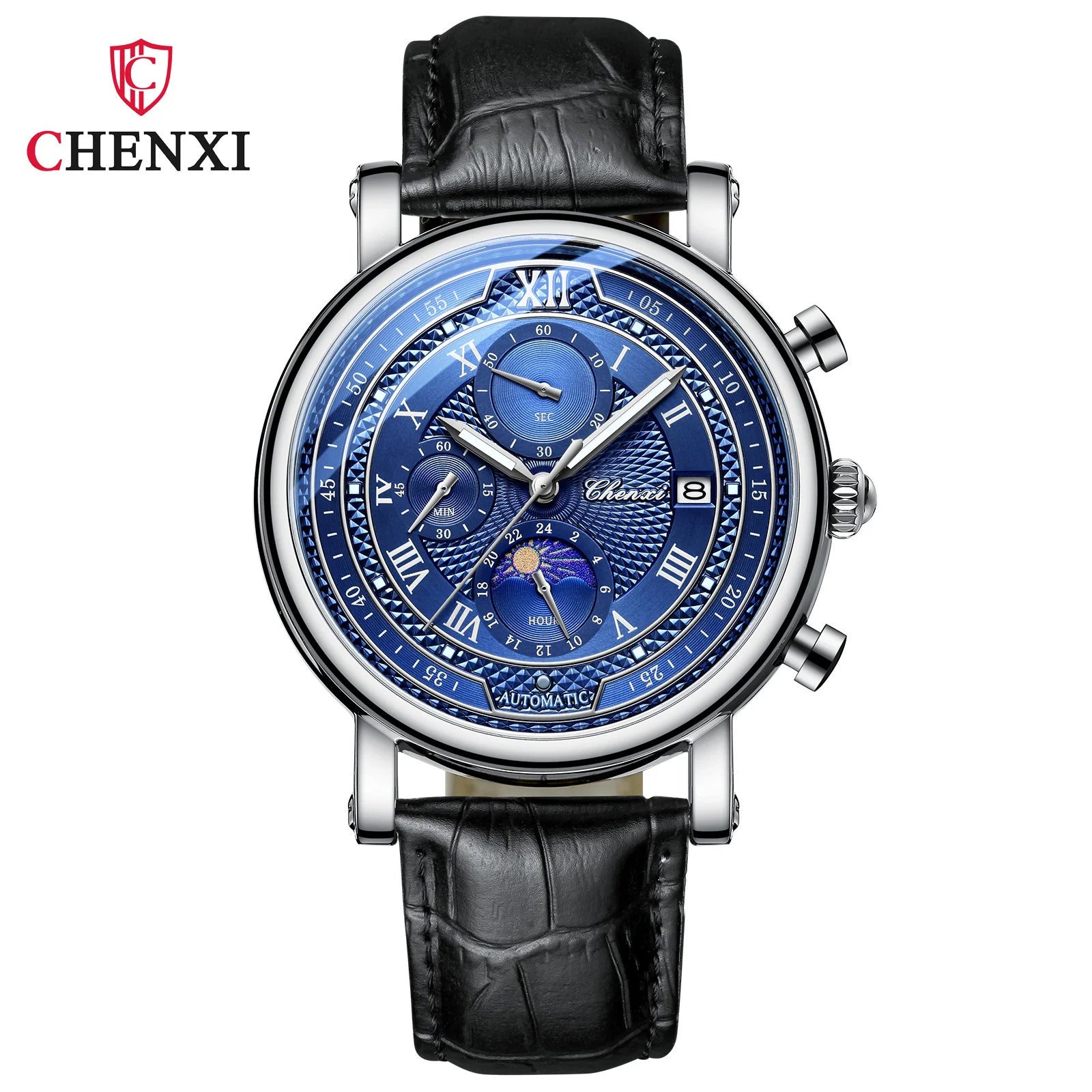 976 Leather Chronograph Date Men'S Phase of the Moon Timing Business Luminous Quartz Watch Relojes Para Hombres