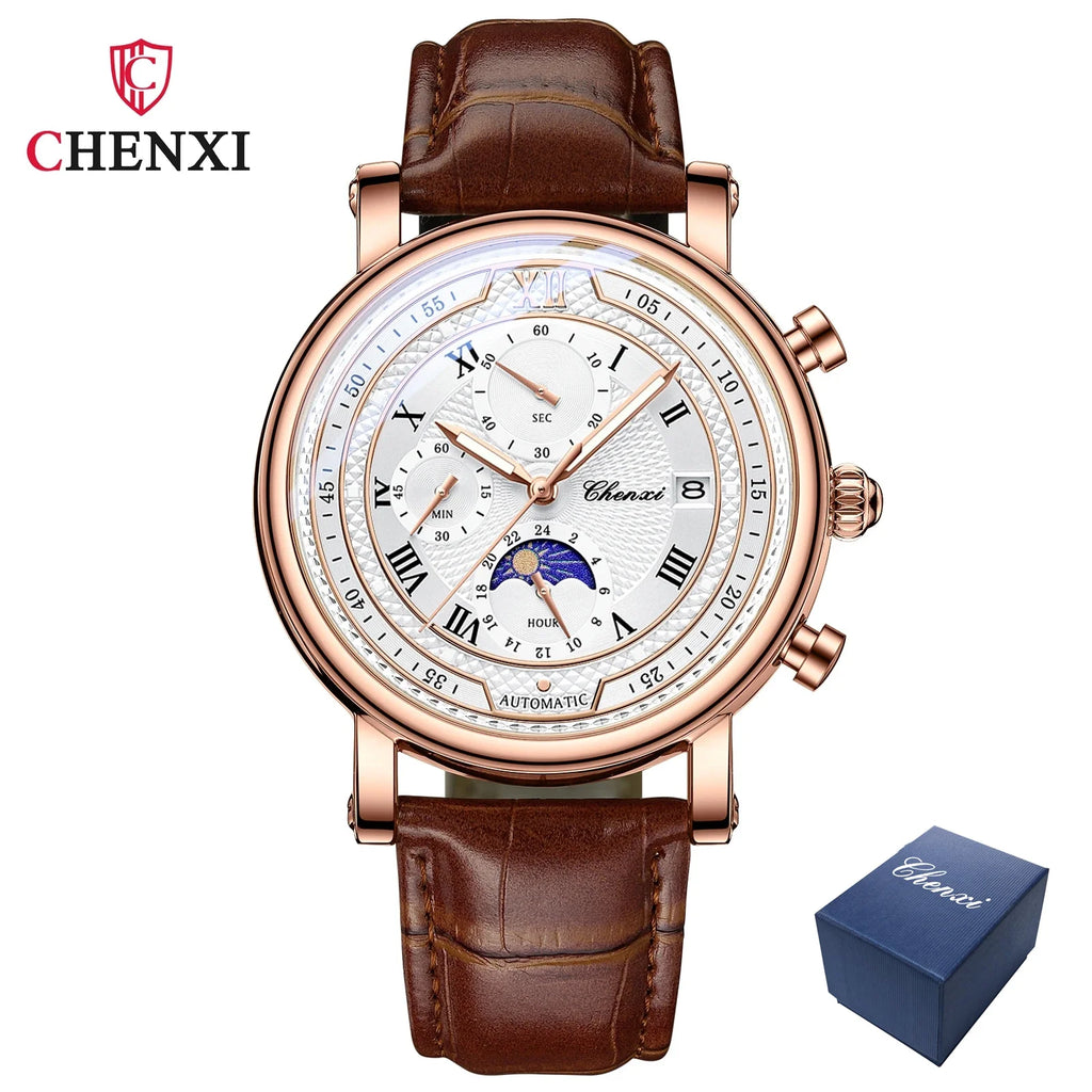976 Leather Chronograph Date Men'S Phase of the Moon Timing Business Luminous Quartz Watch Relojes Para Hombres