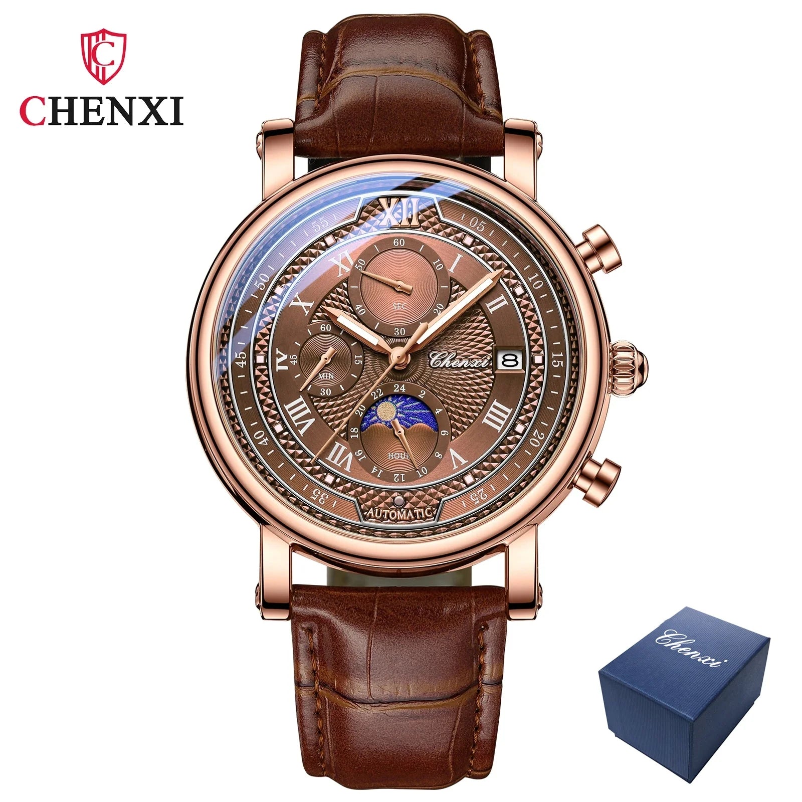 976 Leather Chronograph Date Men'S Phase of the Moon Timing Business Luminous Quartz Watch Relojes Para Hombres