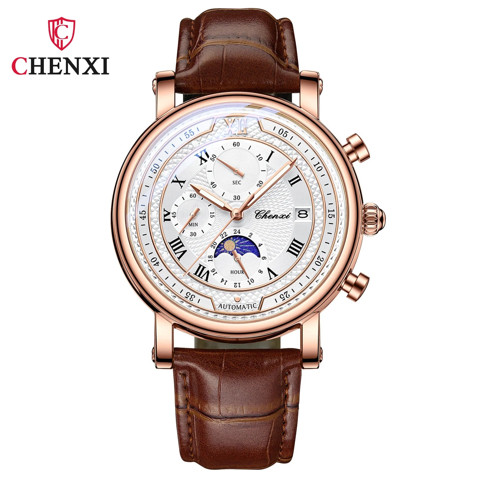 976 Leather Chronograph Date Men'S Phase of the Moon Timing Business Luminous Quartz Watch Relojes Para Hombres