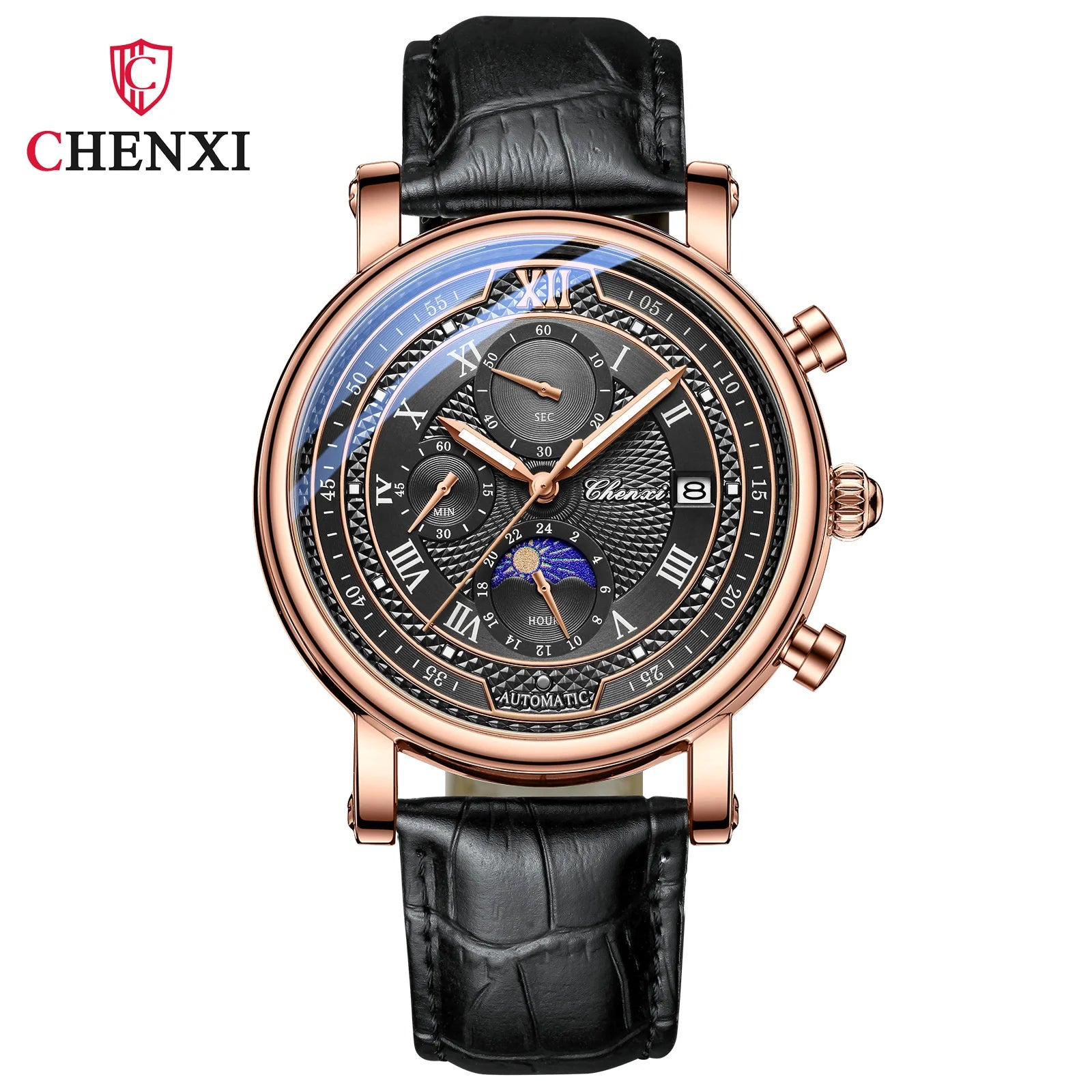 976 Leather Chronograph Date Men'S Phase of the Moon Timing Business Luminous Quartz Watch Relojes Para Hombres