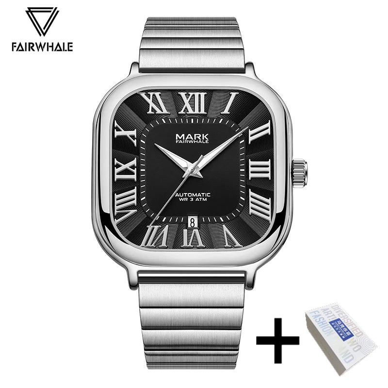 Original Brand Square Automatic Watch for Men High Quality Stainless Steel Mechanical Wristwatch Business Luminous Dive Relojes