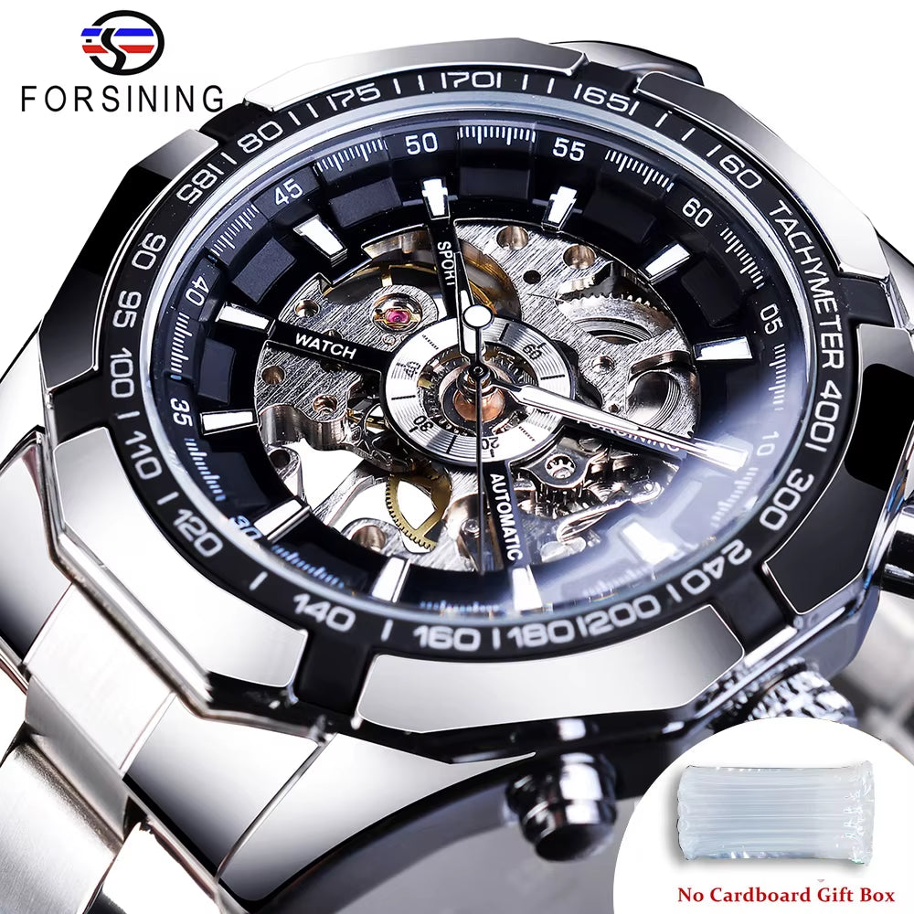 2025 Stainless Steel Waterproof Mens Skeleton Watches Top Brand Luxury Transparent Mechanical Sport Male Wrist Watches