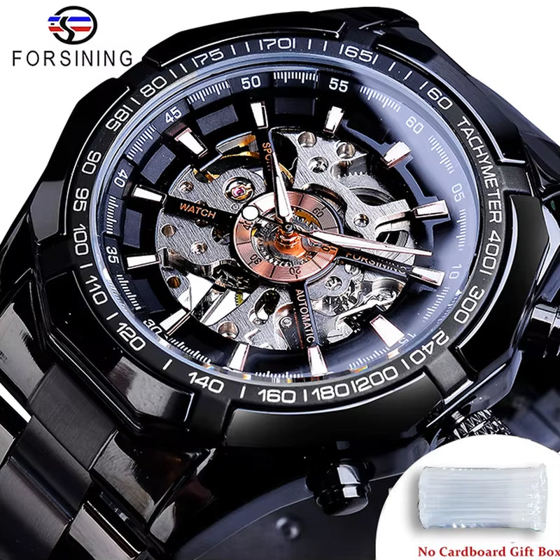 2025 Stainless Steel Waterproof Mens Skeleton Watches Top Brand Luxury Transparent Mechanical Sport Male Wrist Watches