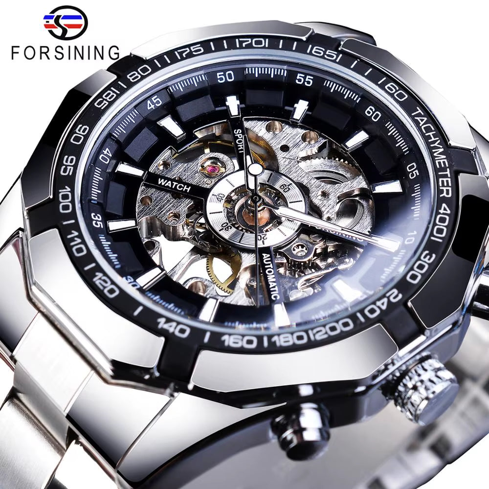 2025 Stainless Steel Waterproof Mens Skeleton Watches Top Brand Luxury Transparent Mechanical Sport Male Wrist Watches